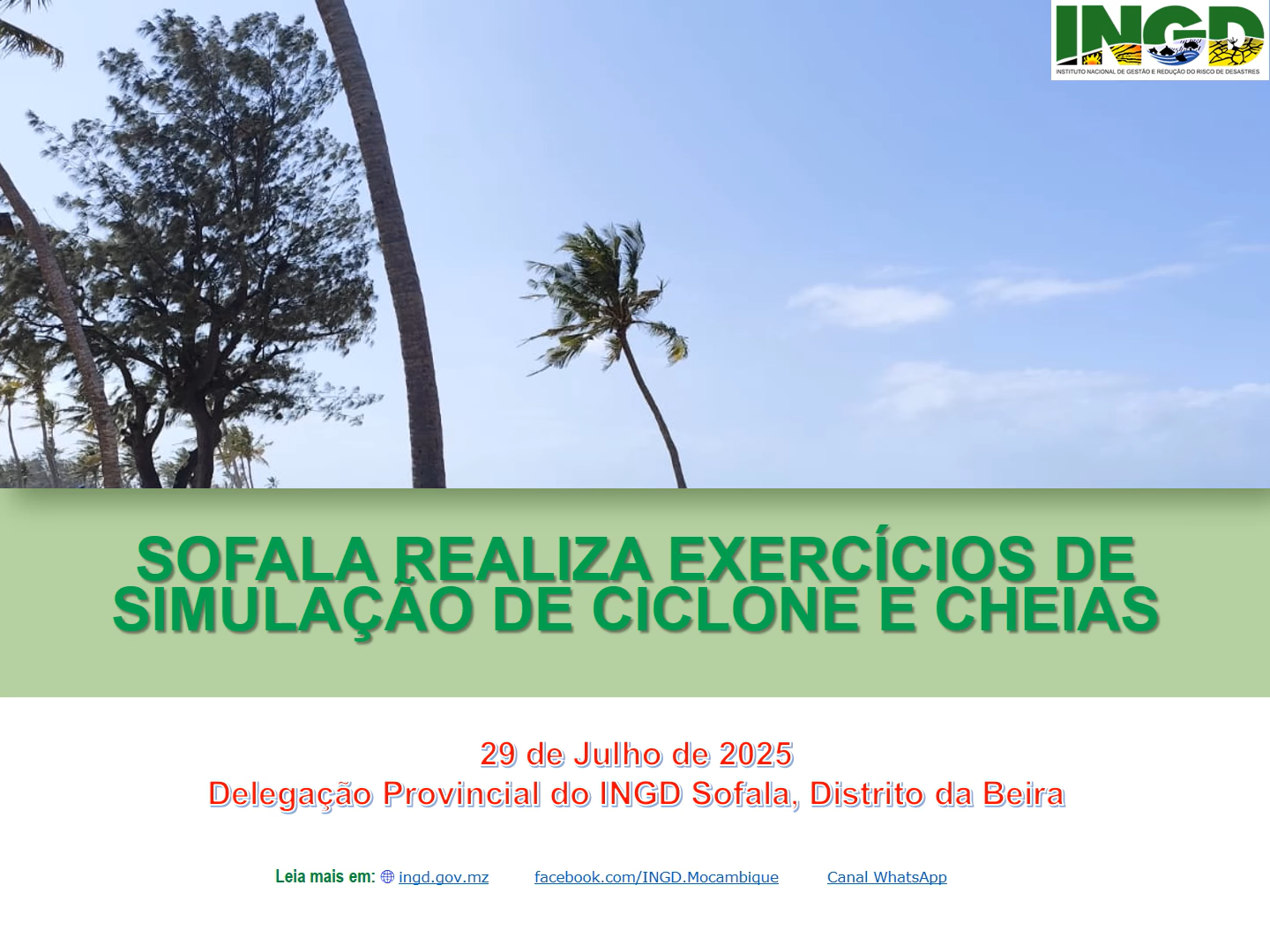 INGD em Sofala testa capacidade de Resposta a Ciclones e Cheias