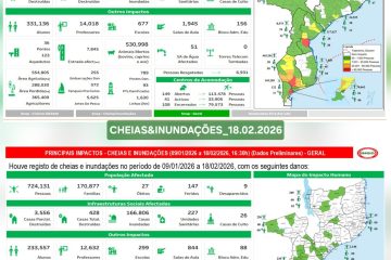 Dados cumulativos dos impactos de todos os eventos, Dados das Cheias e Inundações e do Ciclone GEZANI, até 18.02.2026