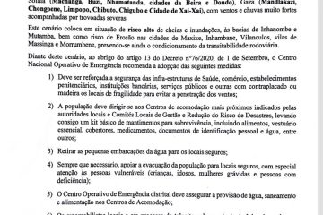Comunicado do CENOE face ao Ciclone Gezani