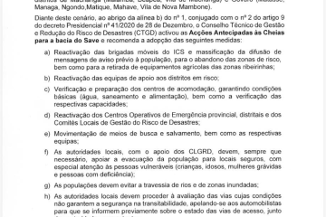 Comunicado sobre activação das Acções antecipadas na bacia do Save