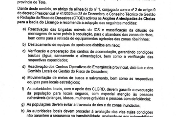 Aviso da DNGRH para o Licungo e Revúbuè & Comunicado do CENOE que informa sobre a activação de Acções Antecipadas (AA).